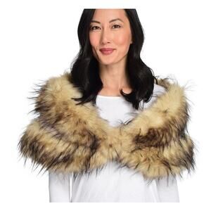 Laundry by Design Long Hair Faux Fur Wrap Stole Satin Lined with 2 Inner Pockets